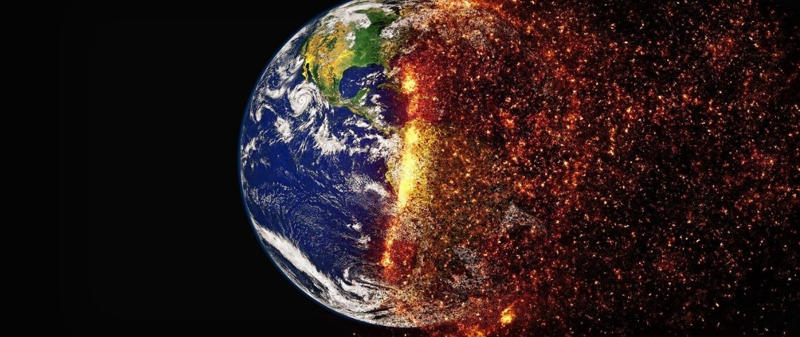 The Climate Issue, la nouvelle newsletter de The Economist, dédiée au changement climatique Planète, divisée en 2 parties, avec d'un côté la planète bleur et de l'autre la planète qui part en feu