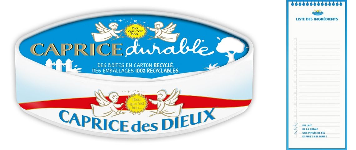 Les nouveaux emballages de Caprice des Dieux sont issus de l’économie circulaire 100% recyclés et 100 % recyclables Boite de Caprice des Dieux