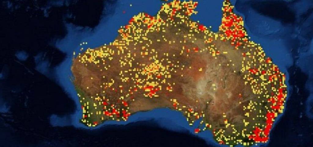 Carte de l'Asutralie avec les zones touchées par les incendies