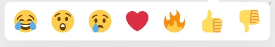 Menu contextuel de twitter qui propose 7 emojis différents pour réagir à un tweet en message privé
