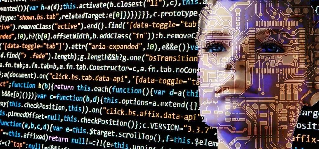ligne de code avec un visage humain en arrière plan