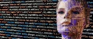 ligne de code avec un visage humain en arrière plan