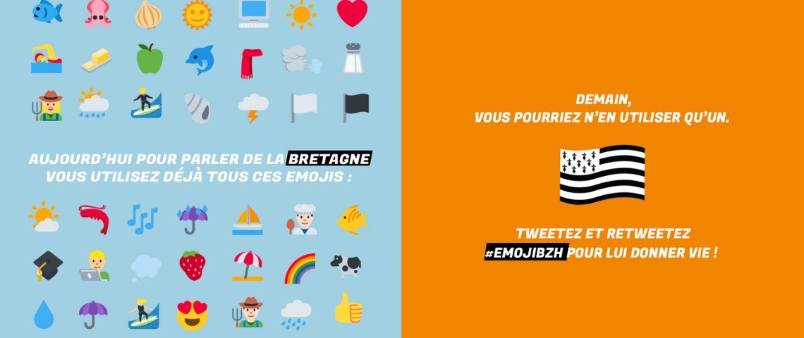 L’association www.bzh se mobilise avec le soutien de la Région Bretagne pour donner vie à l’emoji « Gwenn Ha Du », le célèbre drapeau breton Visuel de la campagne de mobilisation