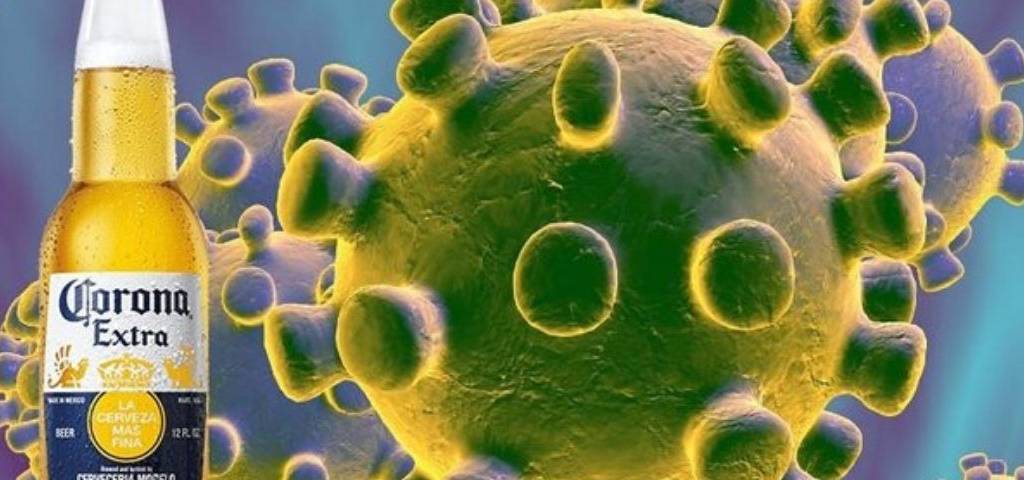 Bouteille de Corona entourée de virus
