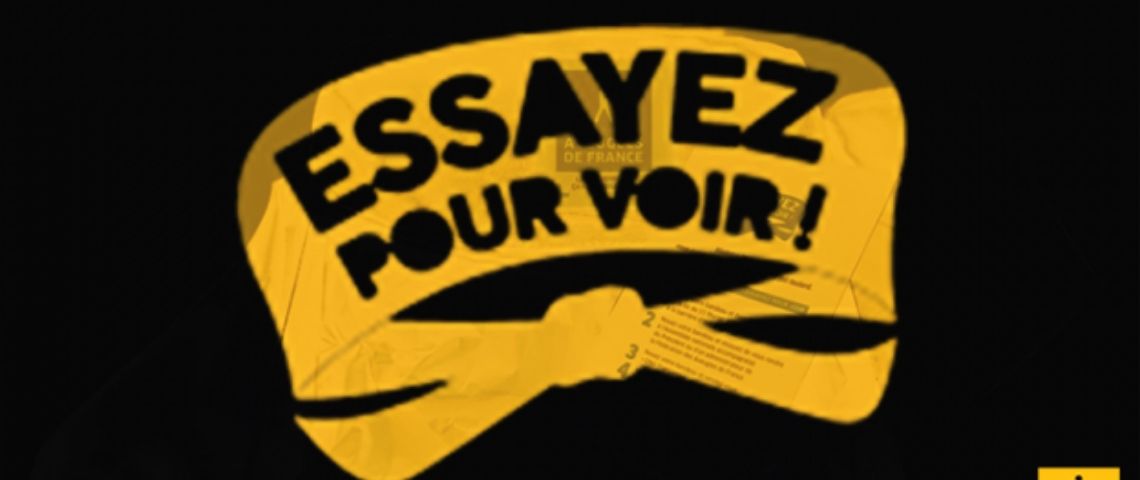 La Fédération des Aveugles de France lance une campagne virale d’interpellation, proposant à des personnalités de se mettre en situation de cécité dans leurs activités quotidiennes Logo campagne Essayer pour voir avec un bandeau noir
