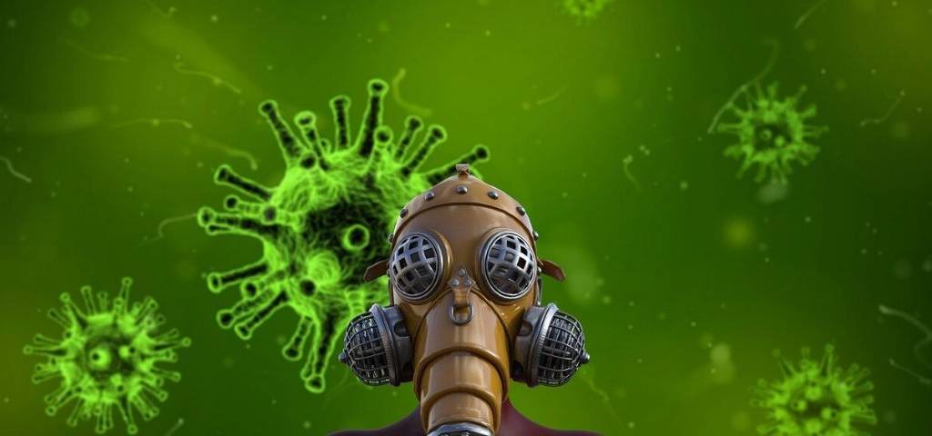 Virus et personne portant un masque