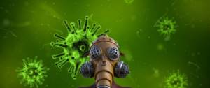 Virus et personne portant un masque