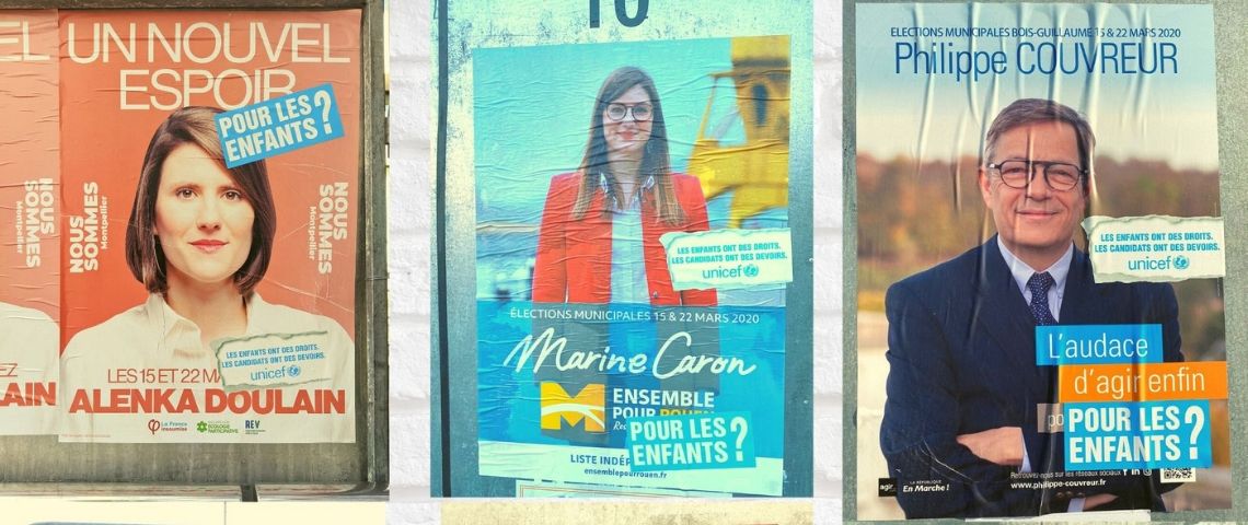 Unicef et l'agence La Secte troll la campagne des municipales Affiche Trollées par l'Unicef
