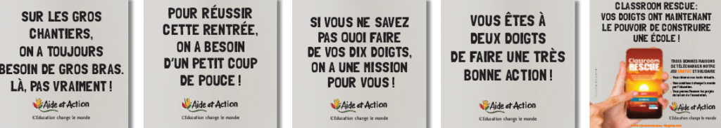 Capture d'écra nde la campagne de communication d'Aide et Action