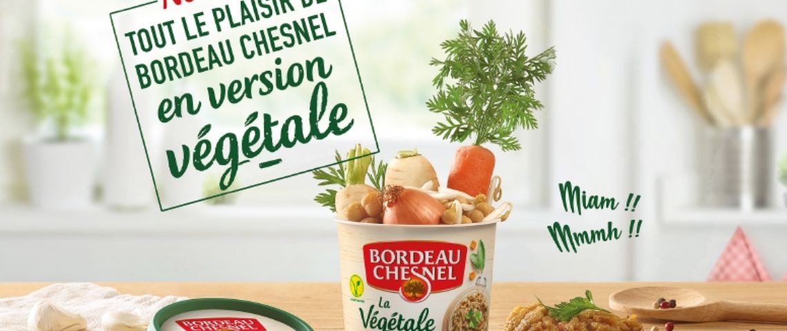 Bordeau Chesnel lance des rillettes végétales accompagnée par l'agence Manifik Affiche avec un pot de rillettes duquel sortent des légumes