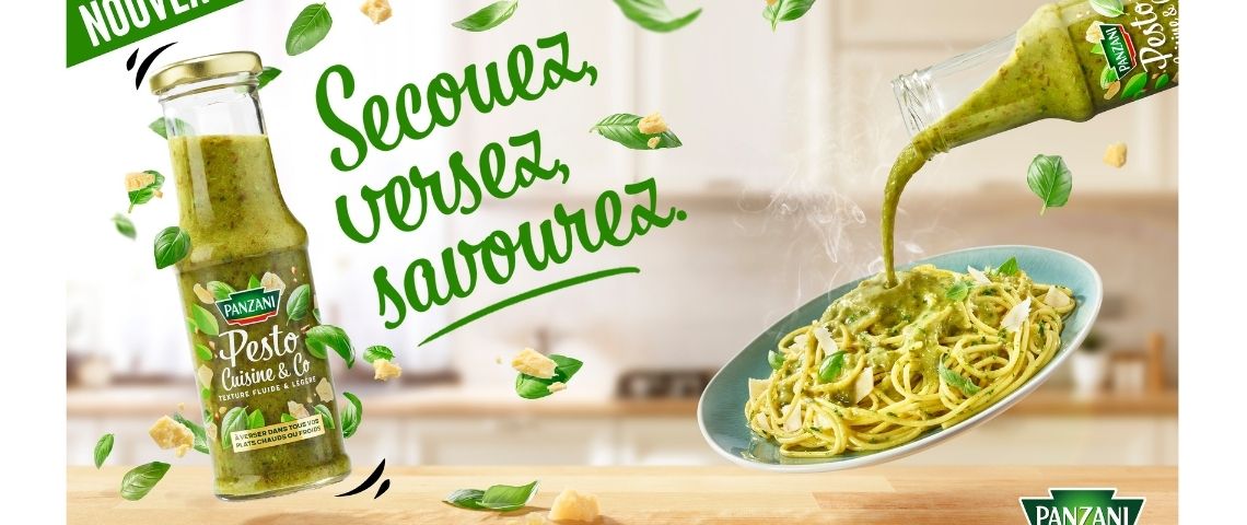 L'agence Extrême signe la dernière campagne de communication de Panzani Affiche présentant le nouveau pesto à verser de Panzani