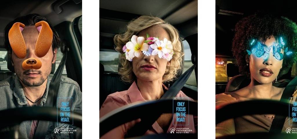 3 personnes avec des filtres sur les yeux