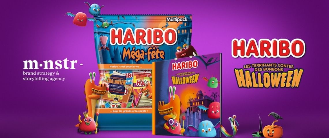 Pour la troisième année consécutive Haribo confie sa campagne de communication pour Halloween à l'agence MNSTR Paquets de bonbons Halloween d'Haribo