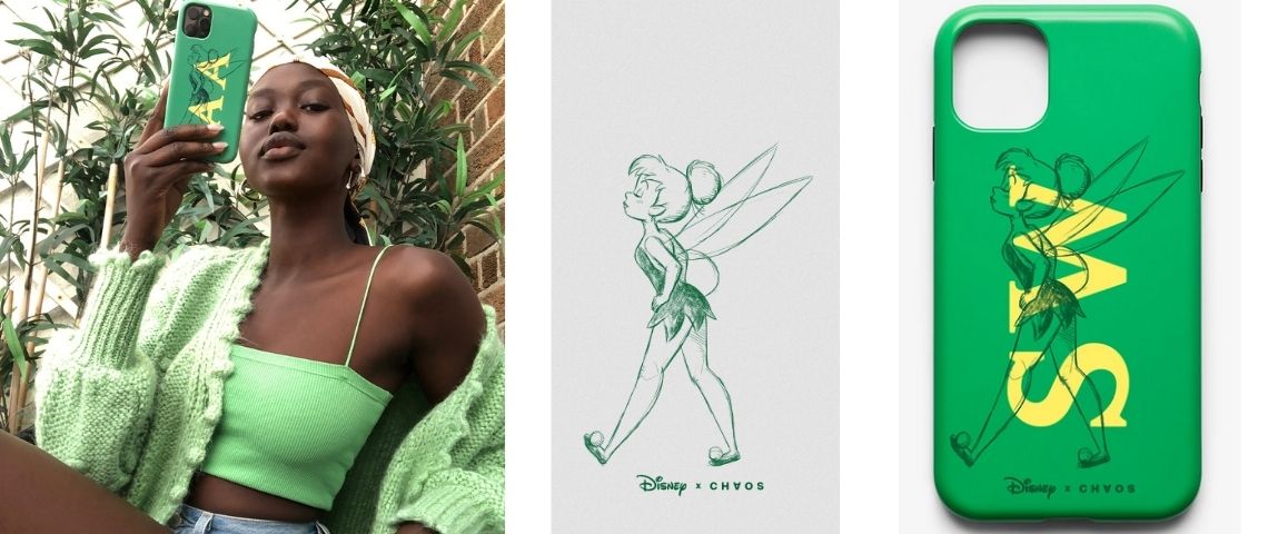 Des stars internationales de la mode posent pour le lancement d’une nouvelle collaboration Disney avec chaos.club Coque smartphon avec la fée clochette