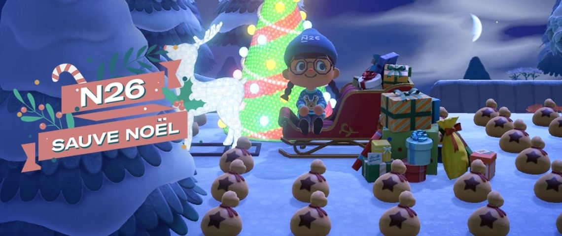 À défaut de pouvoir célébrer des fêtes de fin d’année de façon habituelle N26 et Swipe Back s’invitent sur Animal Crossing pour jouer au Père Noël Visuel de l'activation - N26 sauve Noel -