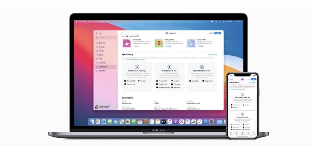 Apple déploie une mise à jour, afin de faire la transparence sur les données recoltées par les différentes applications capture d'écran des informations transmises sur l'app store sur la collecte des données