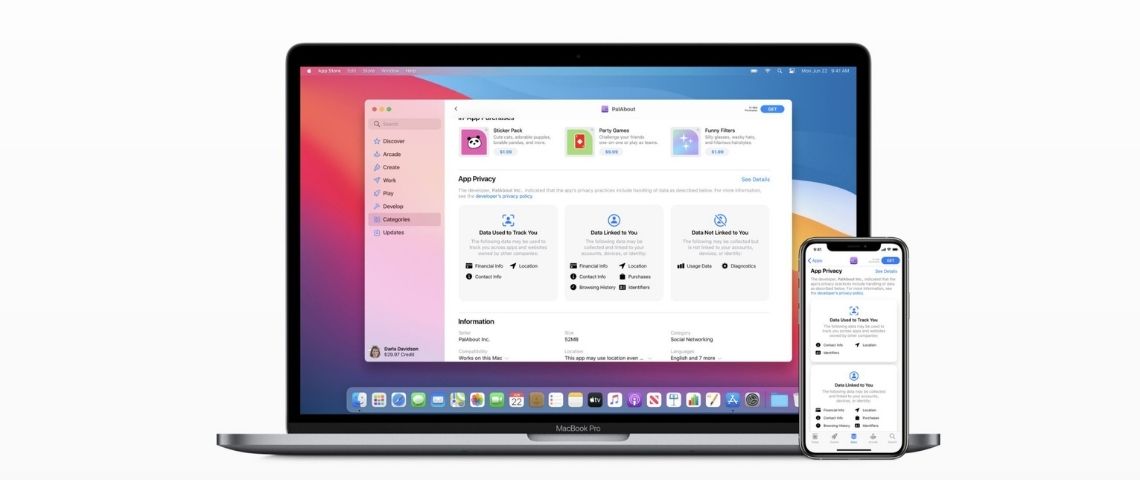 Apple déploie une mise à jour, afin de faire la transparence sur les données recoltées par les différentes applications capture d'écran des informations transmises sur l'app store sur la collecte des données