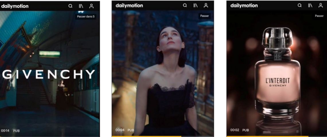Dailymotion plateforme vidéo du groupe Vivendi, annonce aujourd’hui le lancement de « Vertical Video » un nouveau format publicitaire vertical couvre toute la longueur du smartphone de l’utilisateur Campagne Givenchy couvrant tout l'écran d'un smartphone