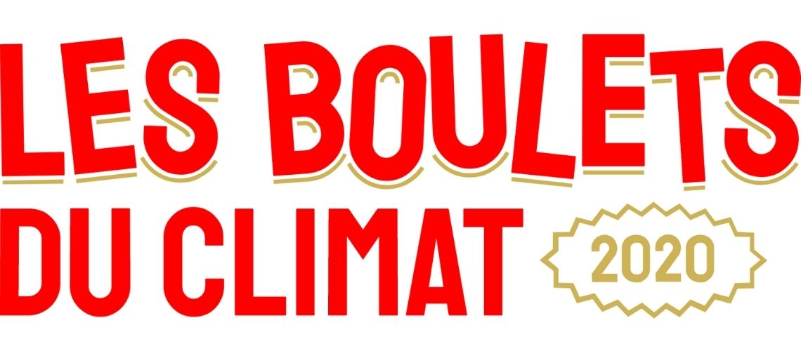 Mardi 8 décembre 2020, Greenpeace France lance un nouveau prix politique et satirique, les Boulets du Climat, qui récompense le pire de l’inaction climatique. Logo les Boulets du Climat 2020