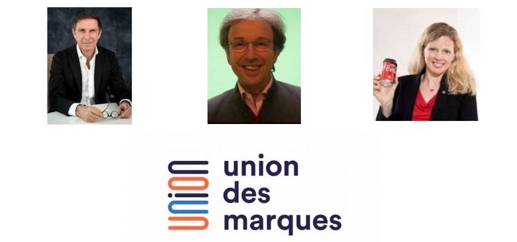 Herve Navellou, Bernard Canetti et Page Guillot avec le logo de l'Union des marques