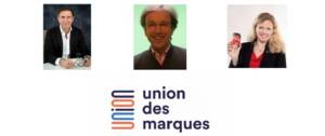 Herve Navellou, Bernard Canetti et Page Guillot avec le logo de l'Union des marques