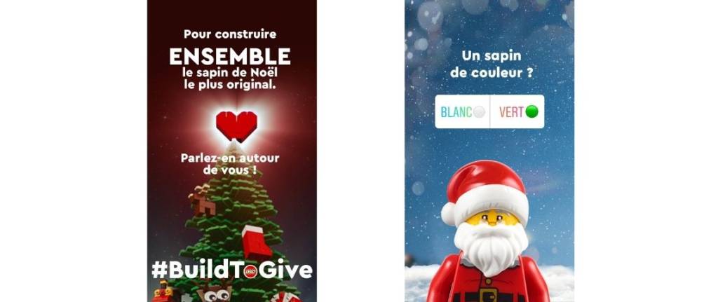 visuels de la campagne Instagram de Lego, demandant à sa communauté de voter pour la couelru du sapin et de partager l'information