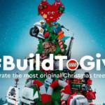 Sapin de noel en arrière plan avec le hashtag : Build to give