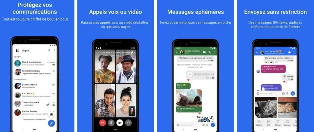 Captures d'écran de l'application Signal