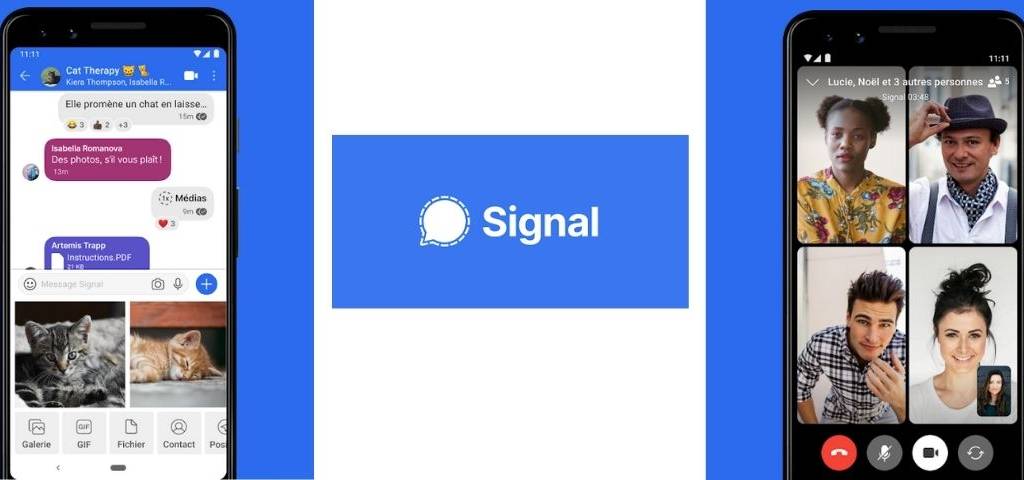 Logo Signal et capture d'écran de l'application