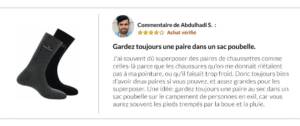 Commentaire d'un migrant sur Amazon concenrant la nécessité d'avoir 2 paires de chaussettes