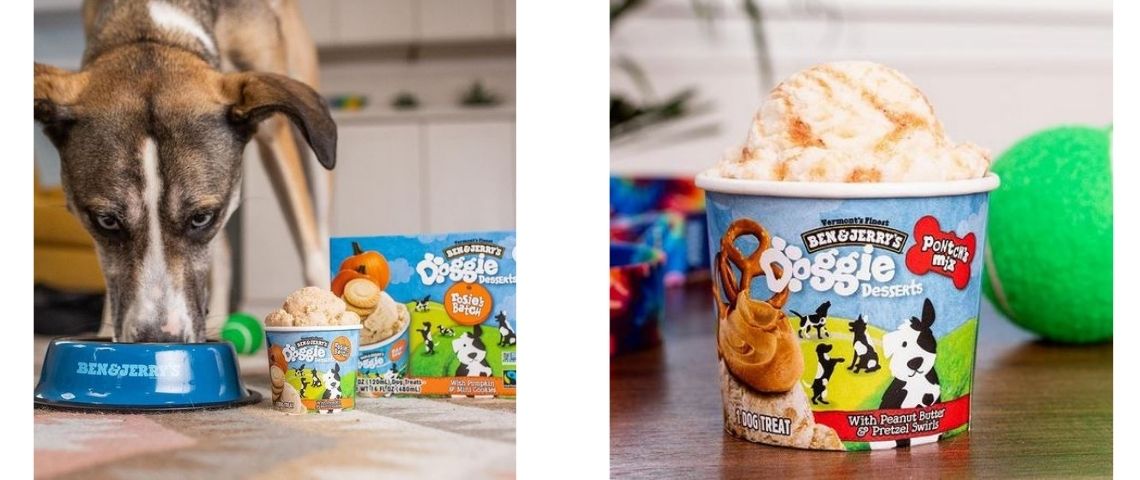 Ben & Jerry’s lance une gamme de - Doggie Desserts - des crèmes glacées pour chiens Chien mangeant une crème glacée pour les chiens de Ben & Jerry’s