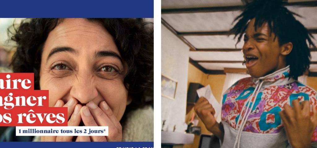 Une femme et un jeune homme heureux d'avoir gagné à la FDJ
