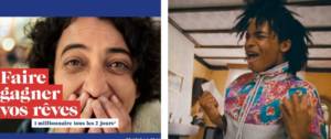 Une femme et un jeune homme heureux d'avoir gagné à la FDJ