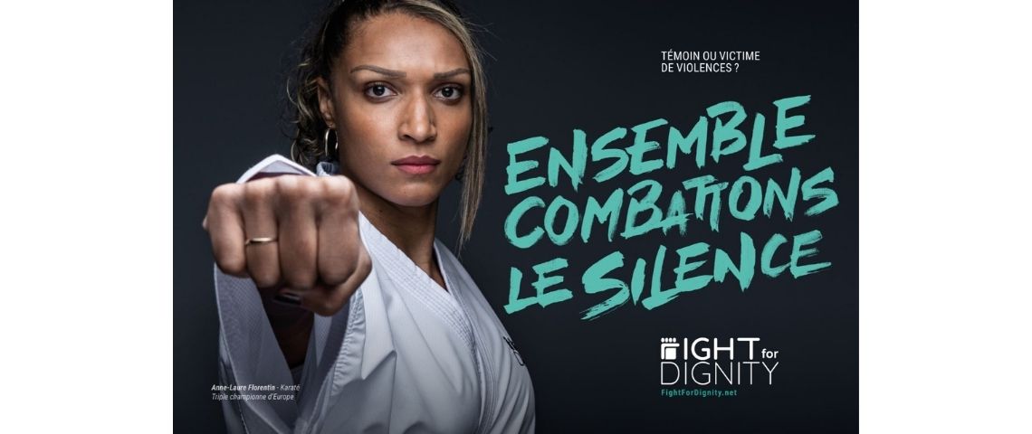 L'association Fight For Dignity lance une campagne de sensibilisation aux violences faîtes aux femmes « Ensemble, combattons le silence » Femme judoka, le point en avant
