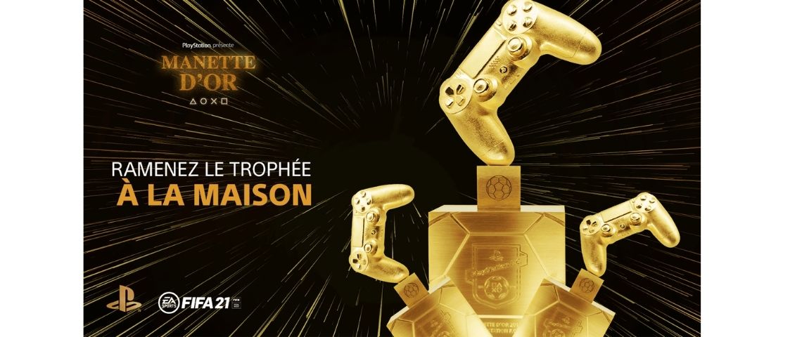 Dare.Win réinvente « La Manette d'Or » de PlayStation, afin de départager la meilleure communauté FIFA via un tournoi e-sport inédit. Visuel de la manette d'or