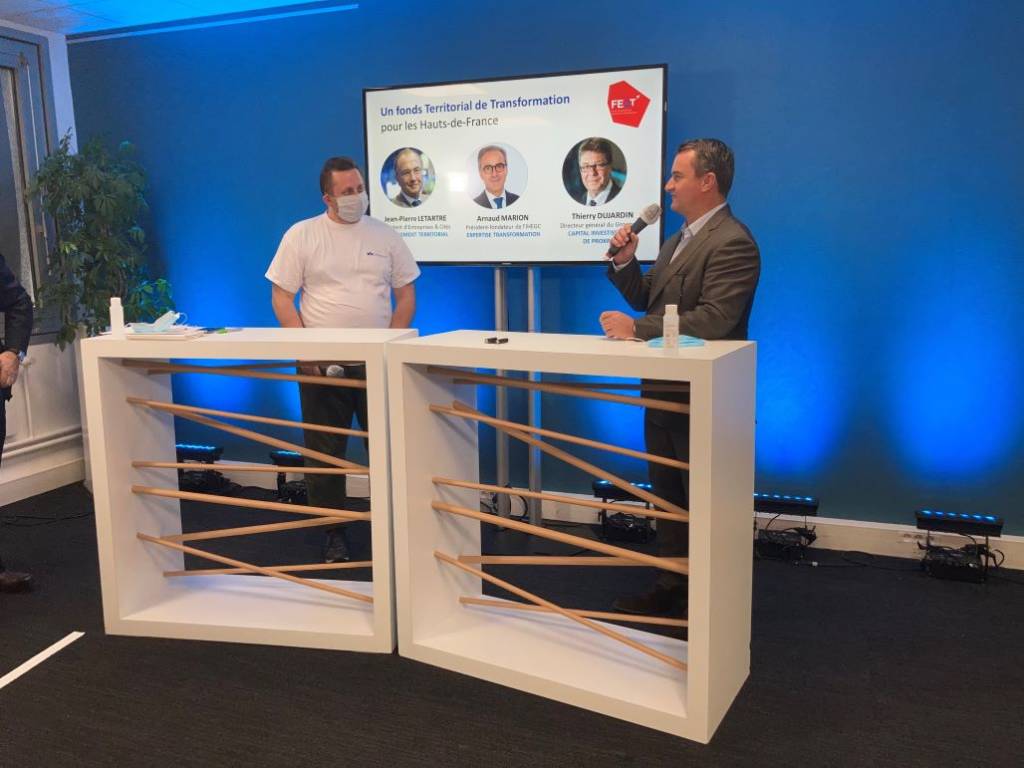 Octave Klaba (OVH) et Barthélémy Guislain (AFM) lors de la conférence de lancement du fonds territorial FE2T 