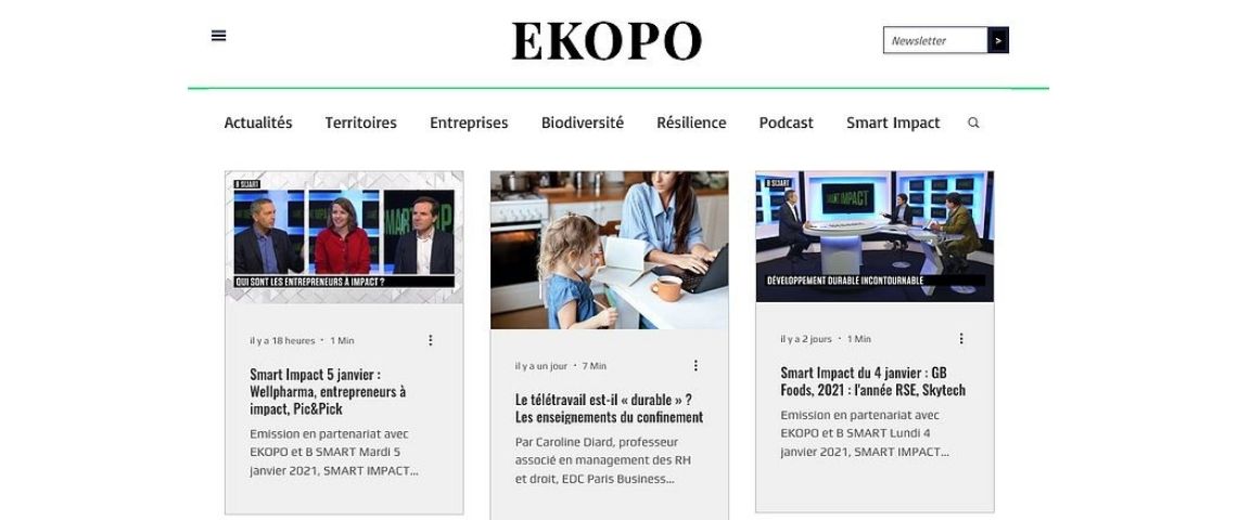 NetMedia Group, groupe média BtoB de référence acquiert Ekopo, site media BtoB dédié à l’économie éthique & responsable Capture d'écran du site Ekopo