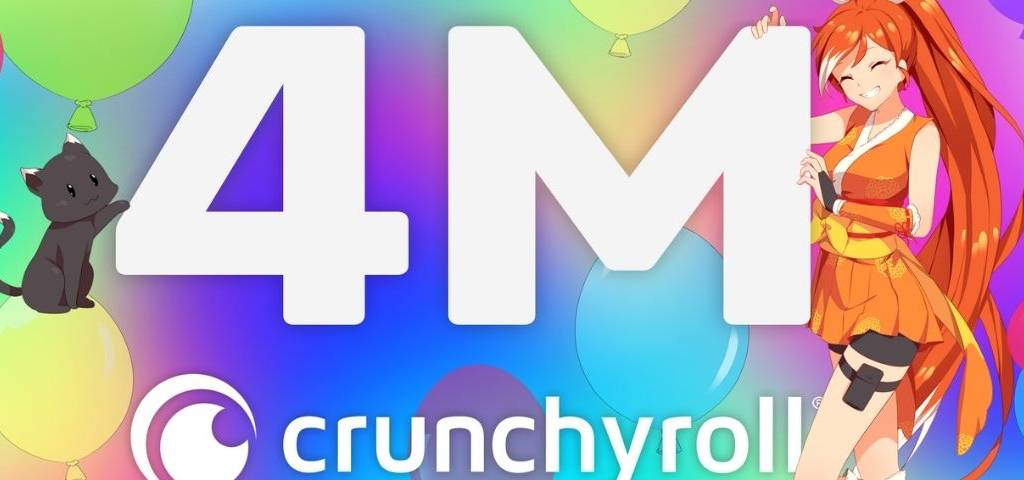 Logo Crunchyroll, avec leur nombre d'abonnées : 4 millions