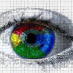 Oeil avec une rétine aux couleurs de Google