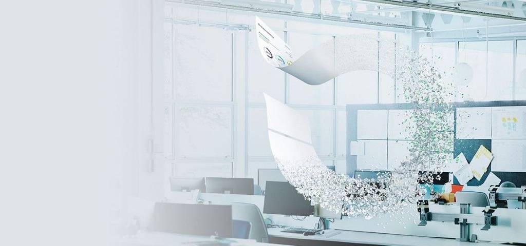 Bureau, avec des feuilles qui volent