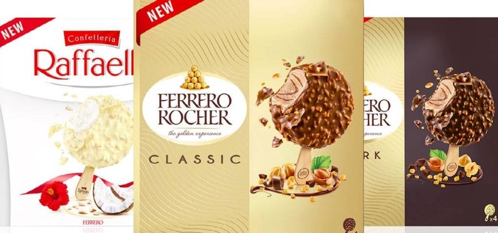 Visuels des packagings des glaces Ferrero