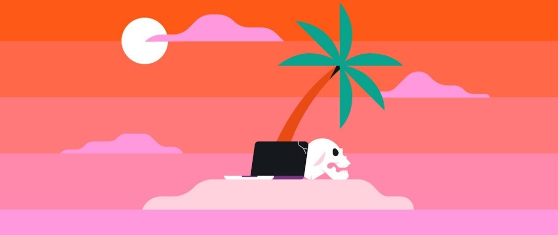 Faut-il (vraiment) tuer les «.com » ? Un dessin avec une île et un crâne et un ordinateur dessus