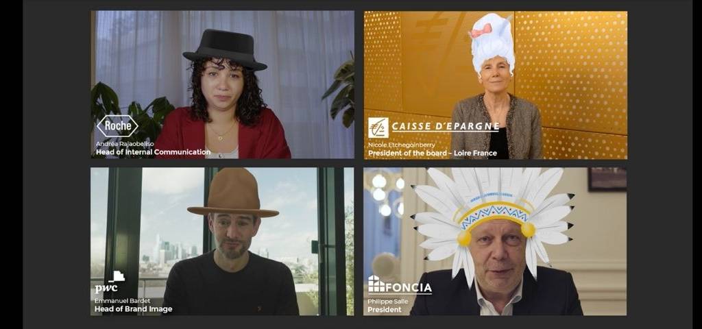 Capture d'écran de la campagne « Join the colleaguehood »,, avec des responsables d'entreprises qui portent un chapeau