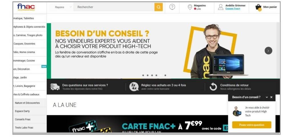Capture du site avec un conseiller qui demande  - Besoin d'un conseil ? Nos vendeurs experts vous aident à choisir votre produit high-tech