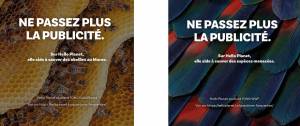 Affiche avec le message suivant : ne passez plus la publicité. Sur Hello Planet, elle aide à soutenir les étudiants en situation de précarité