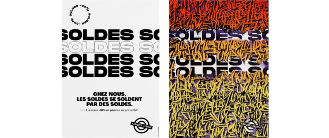 Marque Avenue offre une seconde vie à ses affiches publicitaires grâce au street-artist TANC qui les transforme en œuvres d’art. Affiche Marque Avenue transformé par Tanc