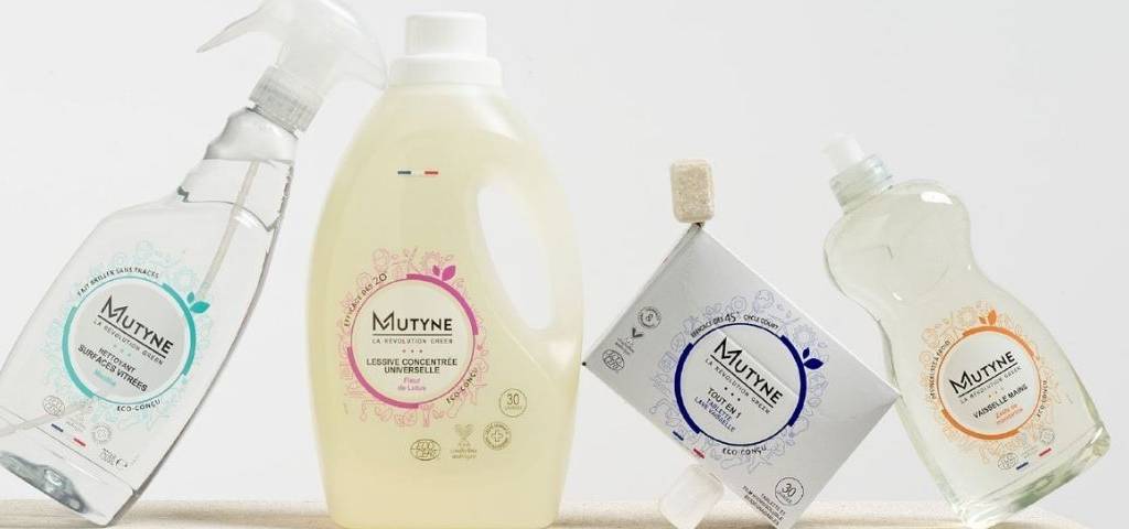 Gamme de produits Mutyne : liquide vaisselle, tablettes pour lave vaisselle et lessive