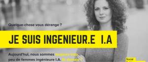 Jeune femme avec le message suivant : Quelque chose vous dérange ? Je suis ingénieur.e I.A. Aujourd'hui, nous sommes toujours trop peu de femmes ingénieure I.A. Et Demain ?