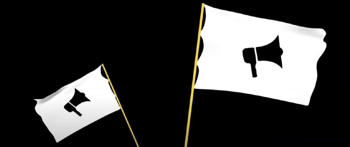 L’agence de communication corporate du groupe TBWA, lance un appel à candidatures pour soutenir une nouvelle association via son projet Appel à Convictions. Drappeau blanc sur un fond noir avec un megaphone sur chaque drapeau