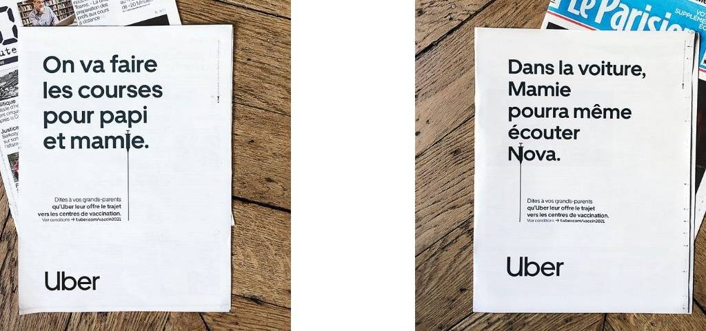 Message Uber :  - On va faire les courses pour papi et mamie -  et  - Dans la voiture, Mamie pourra même écouter Nova - 